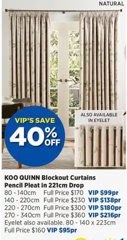 Spotlight Koo Quinn Blockout Curtains offer