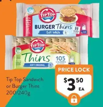 Foodworks Tip Top Sandwich or Burger Thins offer