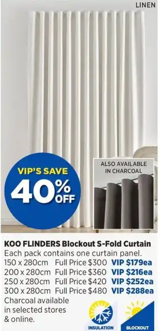 Spotlight Koo Flinders Blockout S-Fold Curtain offer