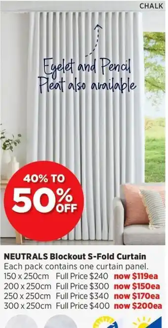 Spotlight Neutrals Blockout S-Fold Curtain offer