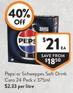 Foodworks Pepsi or Schweppes Soft Drink Cans offer