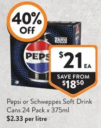 Foodworks Pepsi or Schweppes Soft Drink Cans offer
