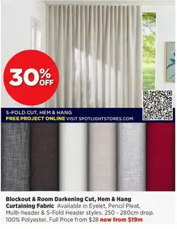 Spotlight Blockout & Room Darkening Cut, Hem & Hang Curtaining Fabric offer