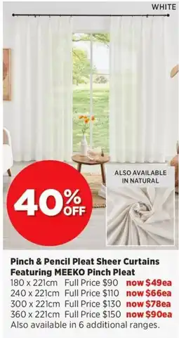 Spotlight Pinch & Pencil Pleat Sheer Curtains Featuring MEEKO Pinch Pleat offer