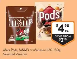 Foodworks Mars Pods, M&M's or Maltesers Selected Varieties offer
