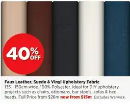 Spotlight Faux Leather, Suede & Vinyl Upholstery Fabric offer