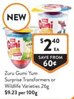 Foodworks Zuru Gumi Yum Surprise Transformers or Wildlife Varieties offer