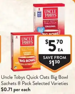 Foodworks Uncle Tobys Quick Oats Big Bowl offer