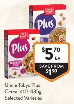Foodworks Uncle Tobys Plus Cereal offer