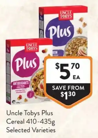 Foodworks Uncle Tobys Plus Cereal offer