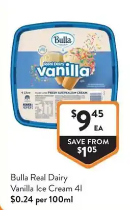 Foodworks Bulla Real Dairy Vanilla Ice Cream offer