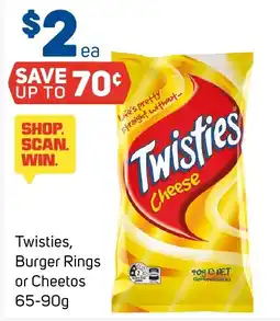 Foodland Twisties Cheese Burger Rings or Cheetos offer