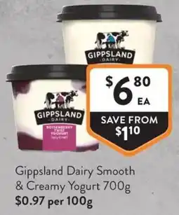 Foodworks Gippsland Dairy Smooth & Creamy Yogurt offer