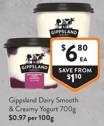 Foodworks Gippsland Dairy Smooth & Creamy Yogurt offer