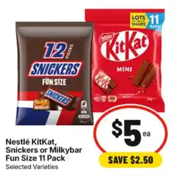 IGA Nestlé KitKat, Snickers or Milkybar Fun Size 11 Pack offer