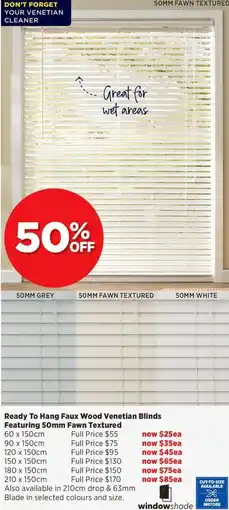 Spotlight Ready To Hang Faux Wood Venetian Blinds Featuring 50mm Fawn Textured offer