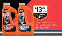 Foodworks Drano Bathroom or Kitchen Drain Gel offer