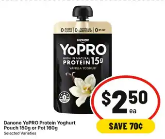IGA Danone YoPRO Protein Yoghurt Pouch or Pot offer