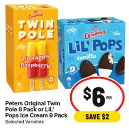 IGA Peters Original Twin Pole or Lil' Pops Ice Cream Selected Varieties offer