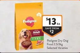 Foodworks Pedigree Dry Dog Food 2.5/3kg Selected Varieties offer