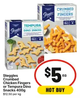 IGA Steggles Crumbed Chicken Fingers or Tempura Dino Snacks offer