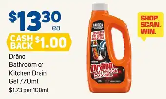 Foodland Drano Bathroom or Kitchen Drain Gel offer
