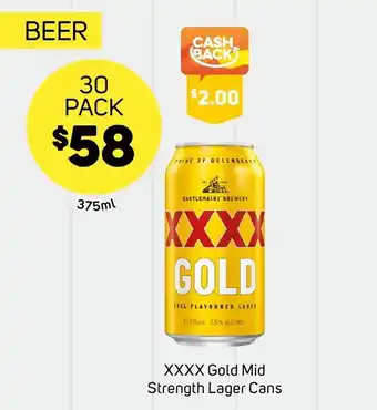 Foodland XXXX Gold Mid Strength Lager Cans offer