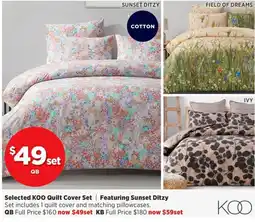 Spotlight Selected KOO Quilt Cover Set Featuring Sunset Ditzy offer