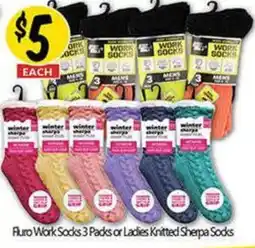 NQR Fluro Work Socks 3 Packs or Ladies Knitted Sherpa Socks offer