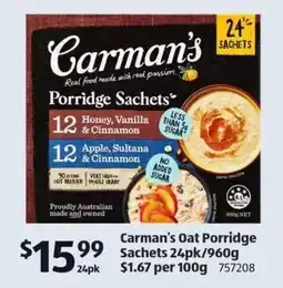 ALDI Carman's Oat Porridge Sachets offer