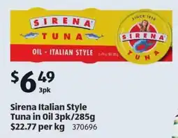 ALDI Sirena Italian Style Tuna in Oil offer