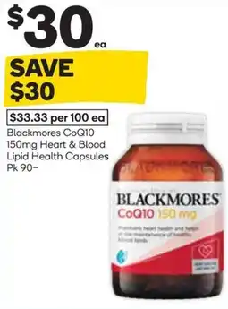 Woolworths Blackmores CoQ10 150mg Heart & Blood Lipid Health Capsules offer