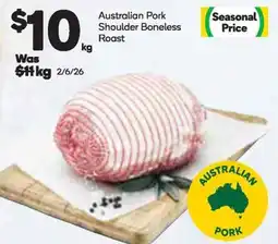 Woolworths Australian Pork Shoulder Boneless Roast offer