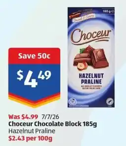 ALDI Choceur Chocolate Block Hazelnut Praline offer