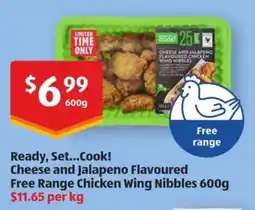 ALDI Ready, Set...Cook! Cheese and Jalapeno Flavoured Free Range Chicken Wing Nibbles offer