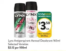 Farmer Jack's Lynx Antiperspirant Aerosol Deodorant 165ml Selected Varieties offer