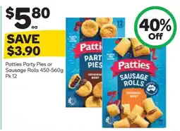 Woolworths Patties Party Pies or Sausage Rolls offer