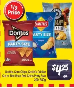 Farmer Jack's Doritos Corn Chips, Smith's Crinkle Cut or Red Rock Deli Chips Party Size offer
