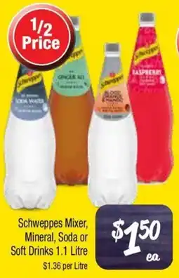 Farmer Jack's Schweppes Mixer, Mineral, Soda or Soft Drinks offer