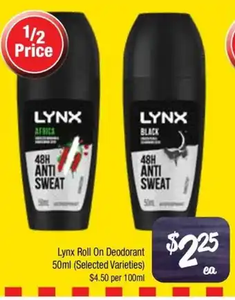 Farmer Jack's Lynx Roll On Deodorant offer