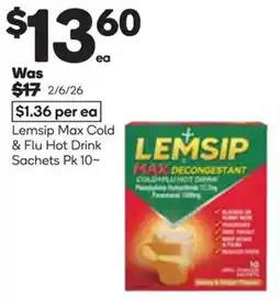 Woolworths Lemsip Max Cold & Flu Hot Drink Sachets offer