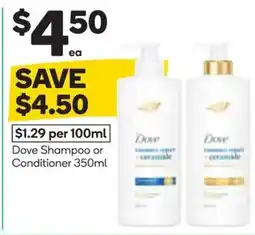 Woolworths Dove Shampoo or Conditioner offer