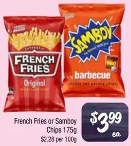 Farmer Jack's French Fries or Samboy Chips offer