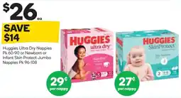 Woolworths Huggies Ultra Dry Nappies or Huggies Skin Protect Nappies offer
