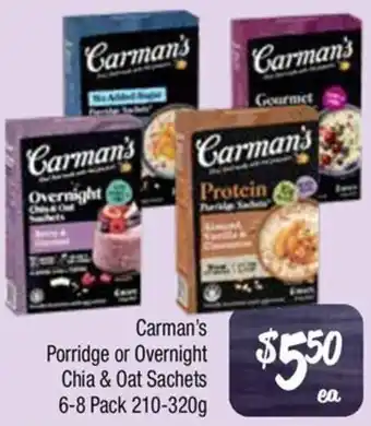 Farmer Jack's Carman's Porridge or Overnight Chia & Oat Sachets offer