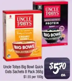 Farmer Jack's Uncle Tobys Big Bowl Quick Oats Sachets offer