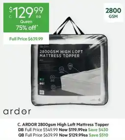 Harris Scarfe Ardor 2800gsm high loft mattress topper qb offer