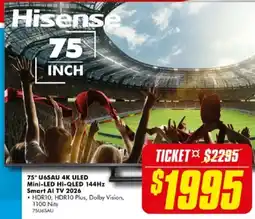 The Good Guys Hisense 75 inch 75" U6SAU 4K ULED Mini-LED Hi-QLED 144Hz Smart AI TV 2026 offer