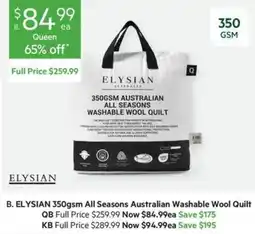 Harris Scarfe Elysian 350gsm All Seasons Australian Washable Wool Quilt offer
