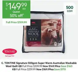 Harris Scarfe G. TONTINE Signature 500gsm Super Warm Australian Washable Wool Quilt offer